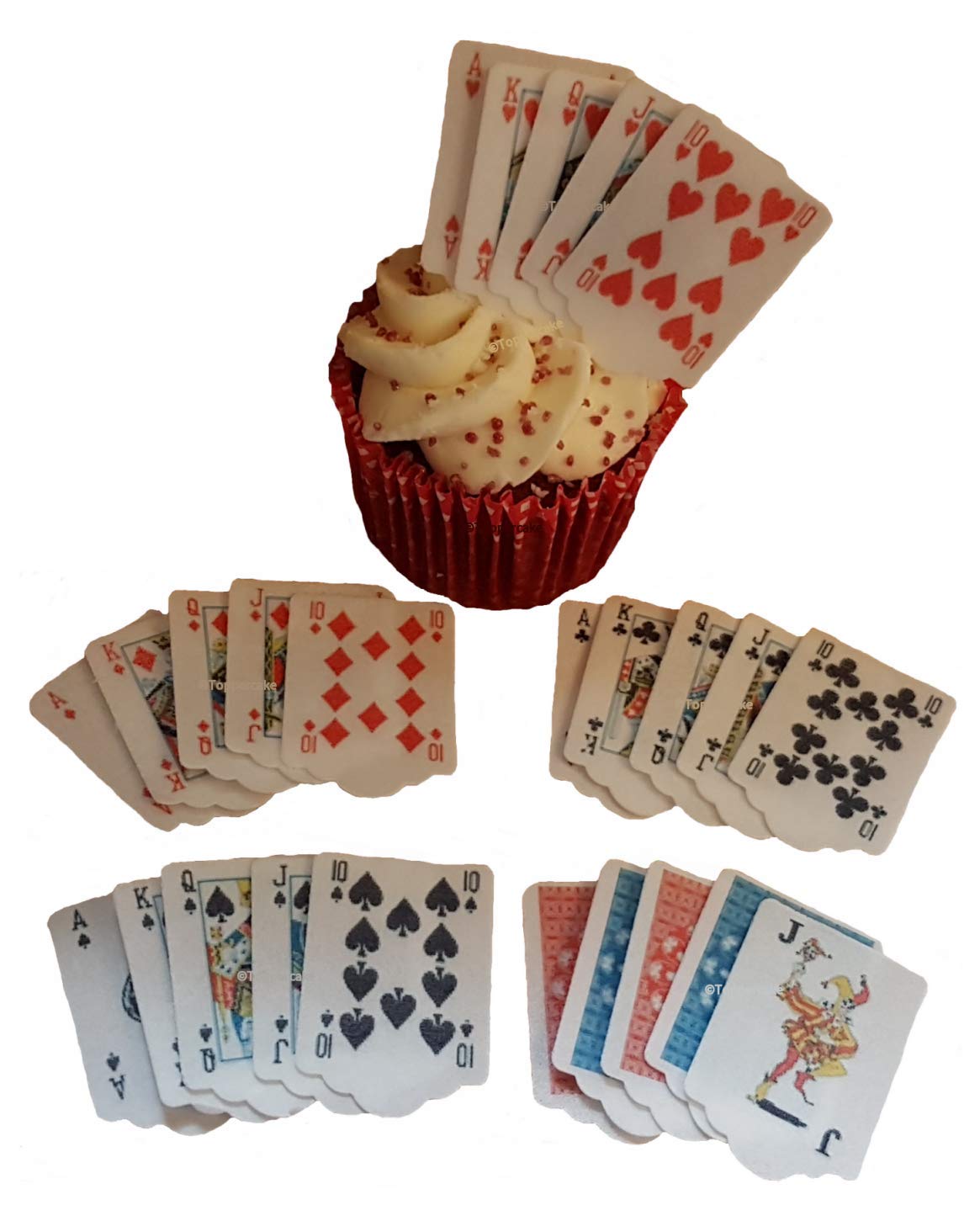 Toppercake Essbare Oblaten-Spielkarten-Kuchendekorationen – 2,8 cm x 3,5 cm, Cupcake-Dekorationen (CARDS25)