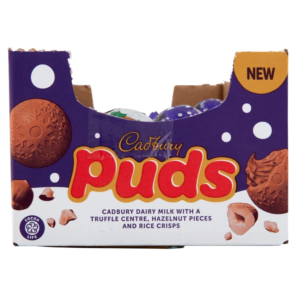 Cadbury Christmas Dairy Milk Puds Multipack, 48 Chocolate Puds with Truffle Centre, Hazelnut & Rice Crisps