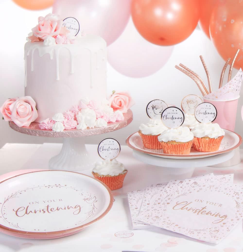 3-lagige Lunchservietten mit Folienprägung „Anniversary House“ zur Taufe, Rosa