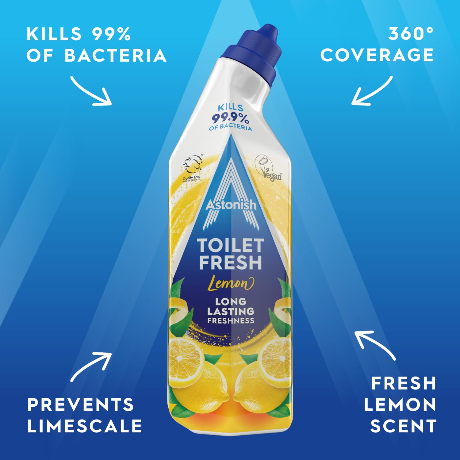 Astonish – Toiletten-Frischgel, tötet 99,9 % der Bakterien ab, beugt Kalkablagerungen vor, Zitronenduft, 500 g
