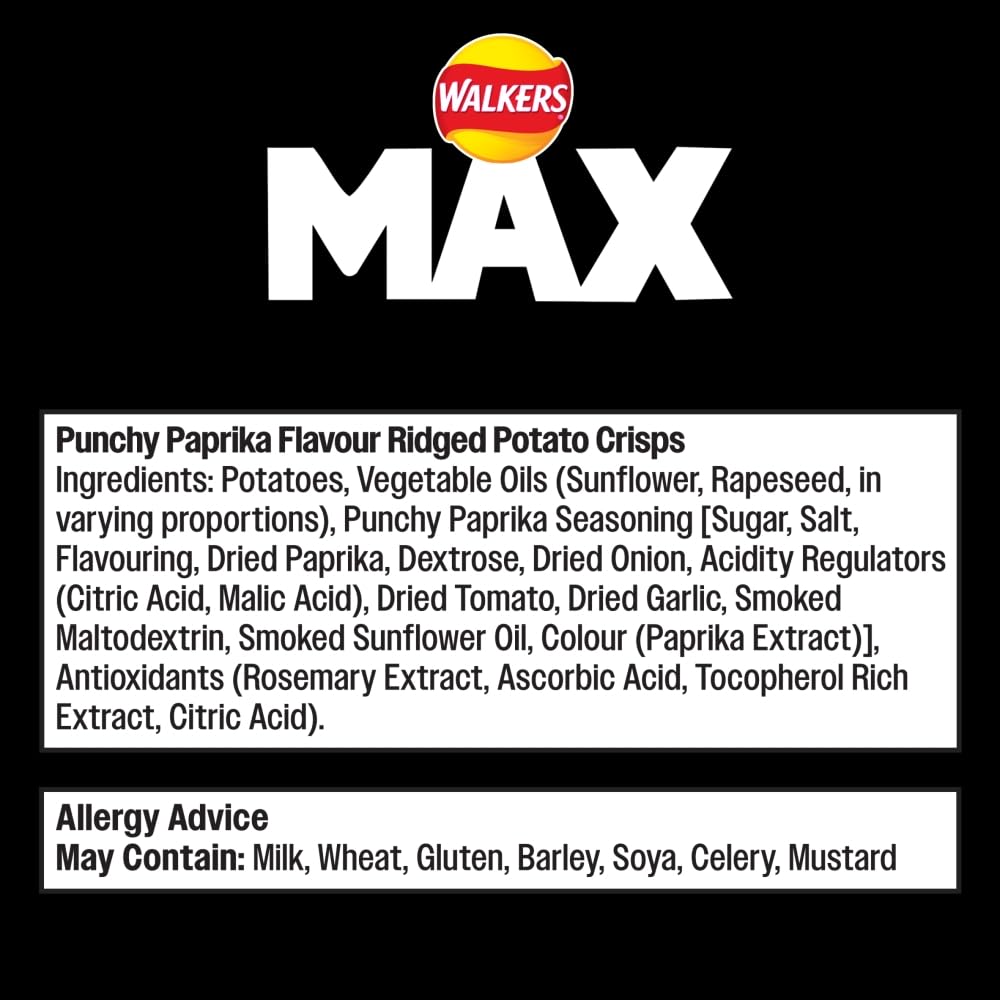 Walkers Max Punchy Paprika Sharing Chips 140g