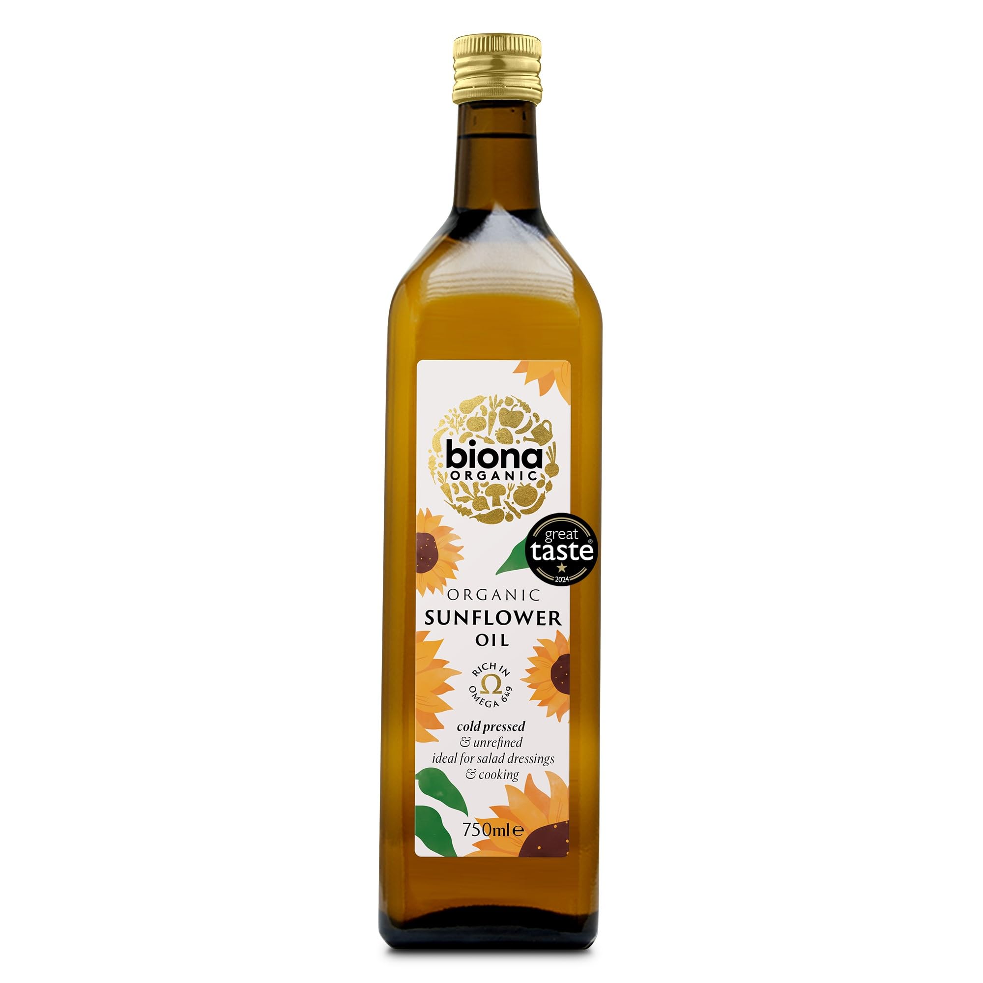 Biona Bio-Sonnenblumenöl 750 ml – kaltgepresst, unraffiniert – Gewinner des Great Taste Award