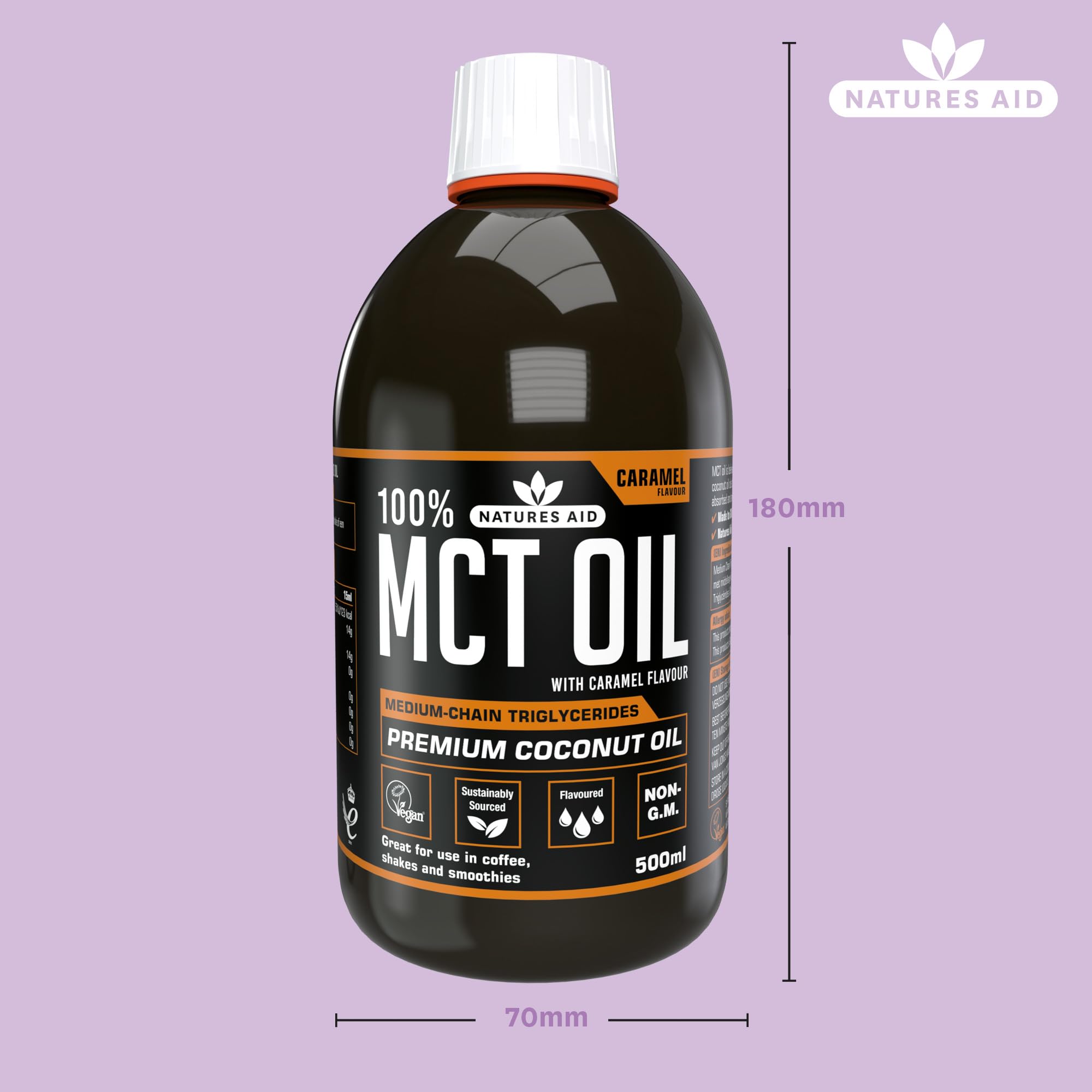 Natures Aid MCT-Öl, 500 ml, Karamellgeschmack – Kokosnussöl für Kaffee, Shakes und Smoothies