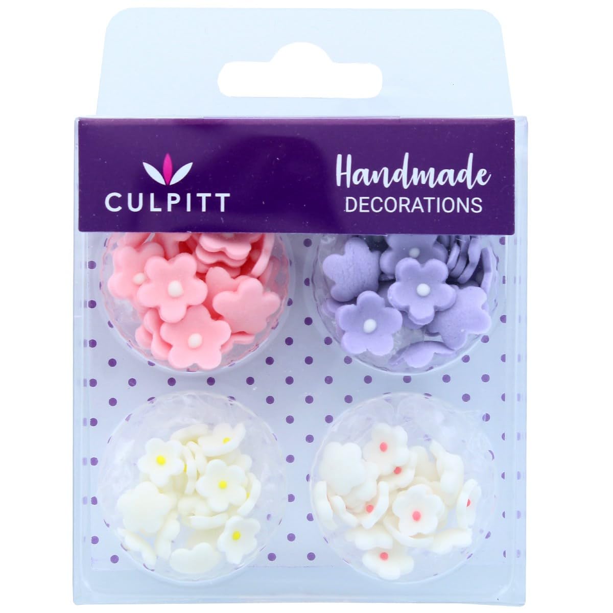 Culpitt – Mini-Blumen, verschiedene Zuckerspritzer, 6 mm und 10 mm, mit Zuckerguss-Mitte, 100 Stück, Rosa