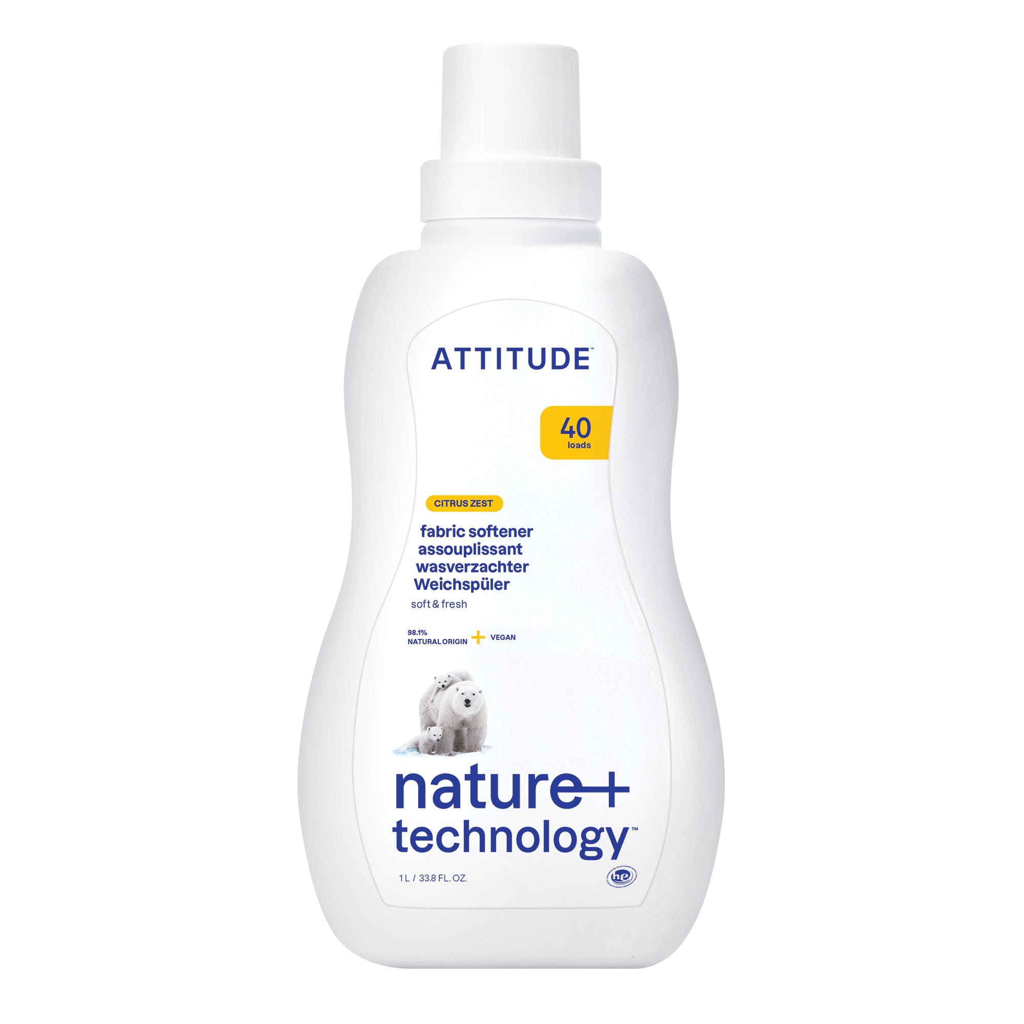 ATTITUDE - Flüssiger Weichspüler, pflanzlich & vegan, HE-kompatibel, Zitrusschale, 1,07 kg