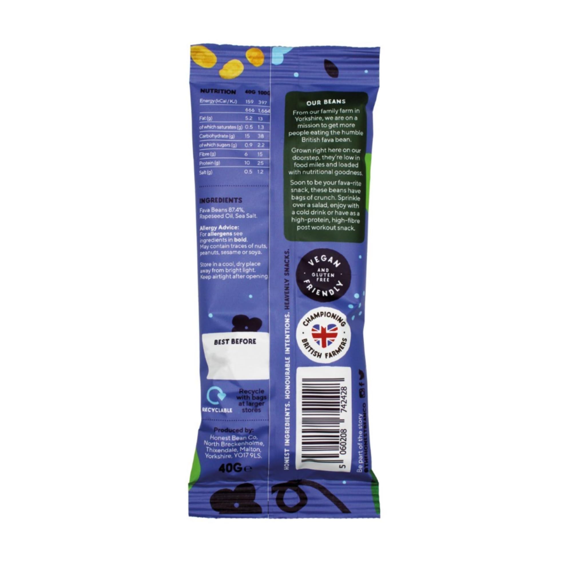 The Honest Bean Co. Geröstete Favabohnen-Snacks, leicht gesalzen, 480 g – proteinreicher veganer Snack