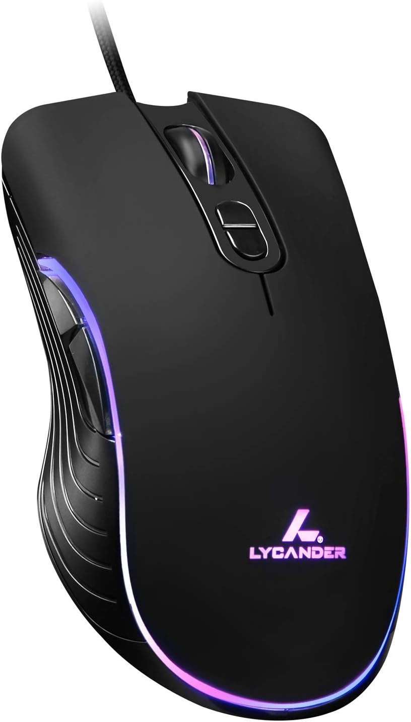 Lycander Gaming-Maus LMC380 – Kabelgebundene optische USB-Maus mit 6400 DPI, 7 Tasten, RGB-LED, 1,5 m Kabel