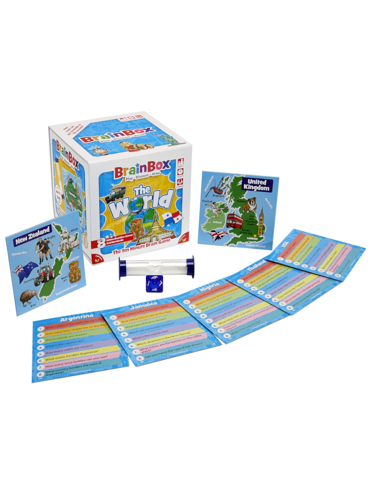 BrainBox The World Kartenspiel | 55 Karten, 440 Fragen | Familienspaß für Kinder ab 8 Jahren
