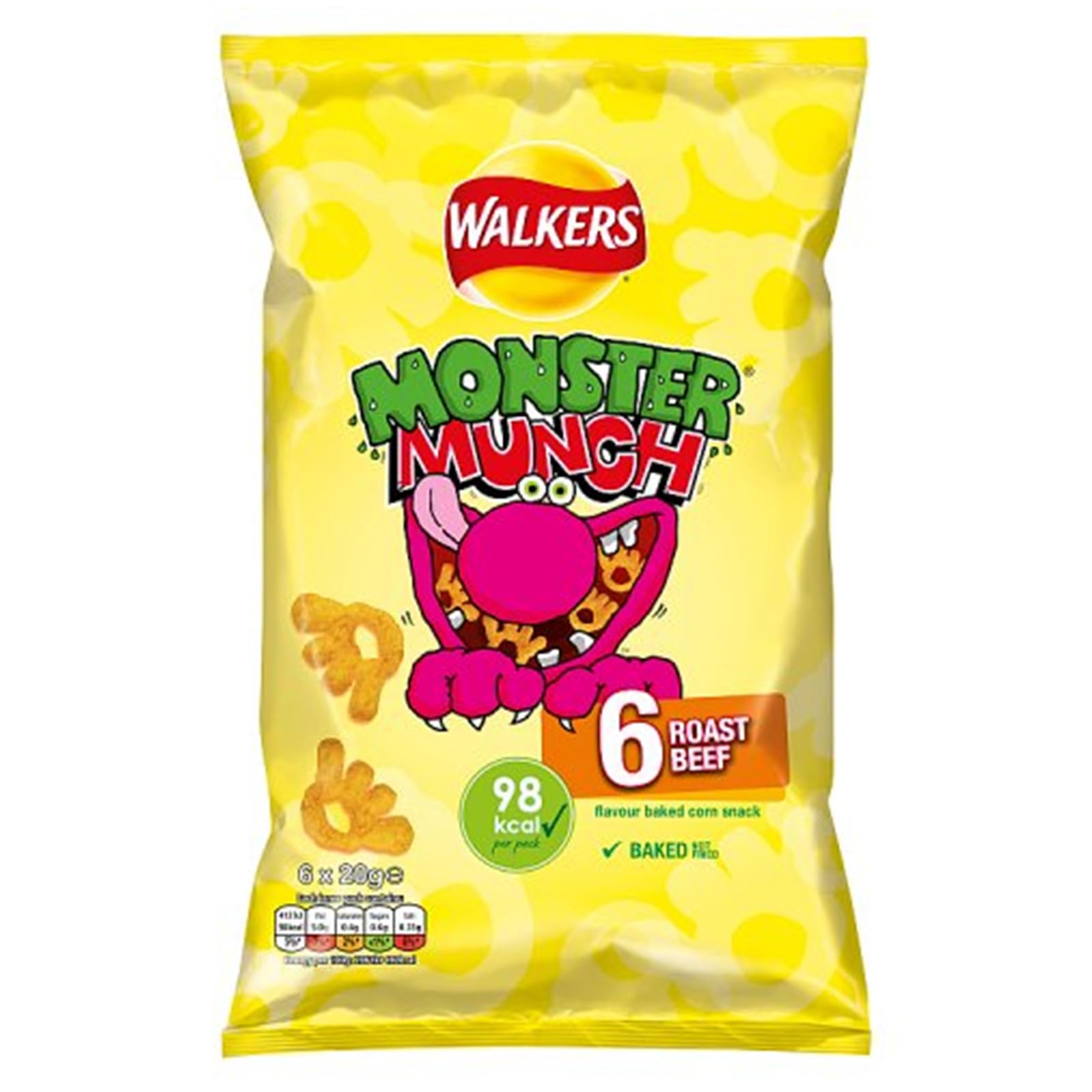 Walkers Monster Munch Chips mit Roastbeef-Geschmack, Multipack, 6 x 20 g