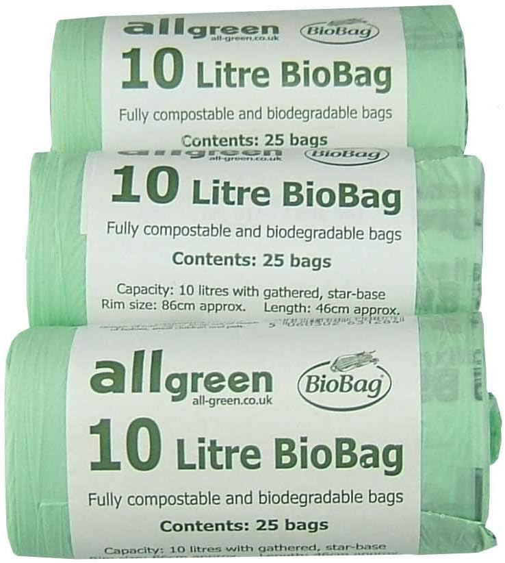 All-Green kompostierbare Müllbeutel für 10-Liter-Küchenbehälter (75 Beutel, Sternboden-Design)