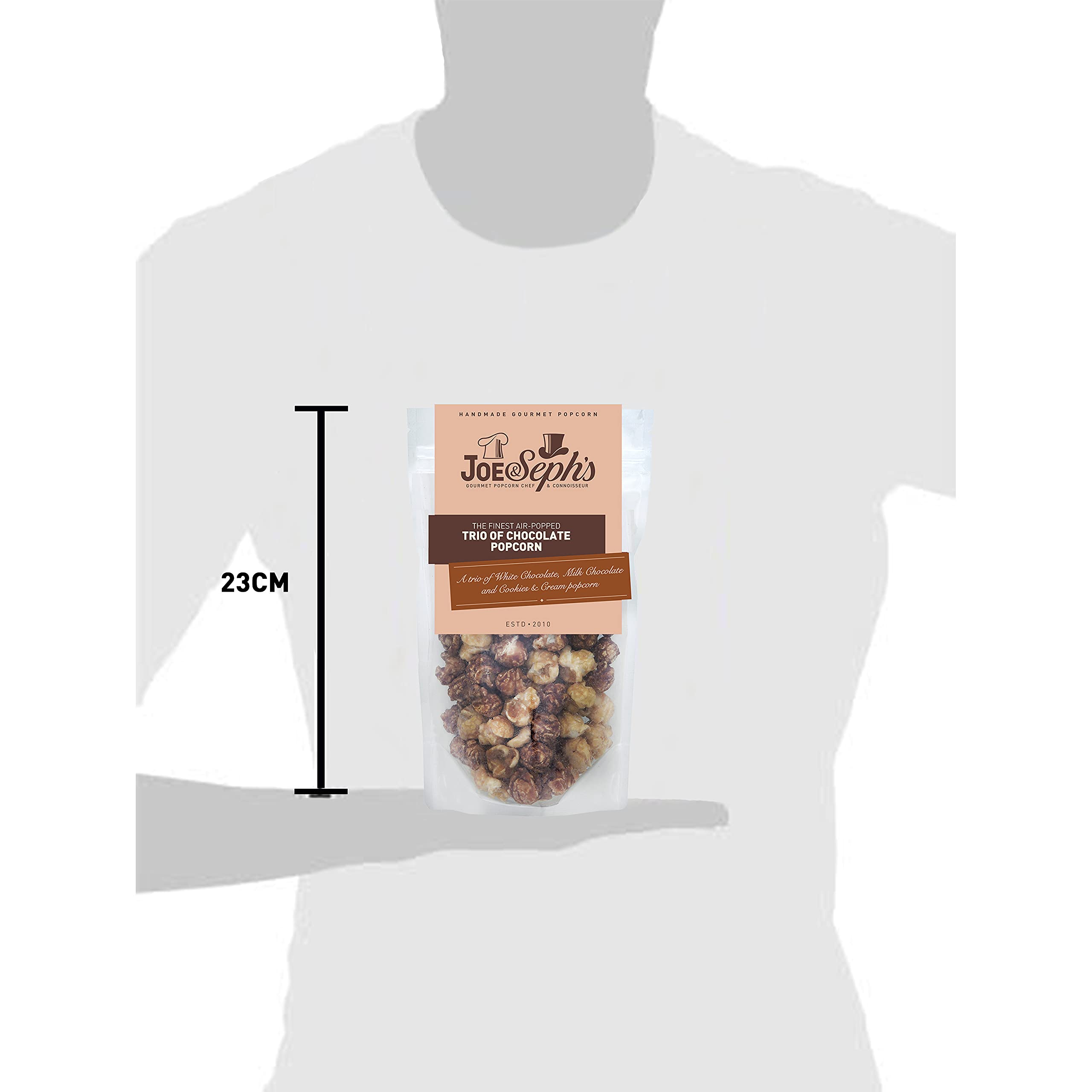 Joe & Sephs Schokoladenpopcorn-Trio (4 x 80 g) – süßer Gourmet-Snack aus der Heißluftmaschine