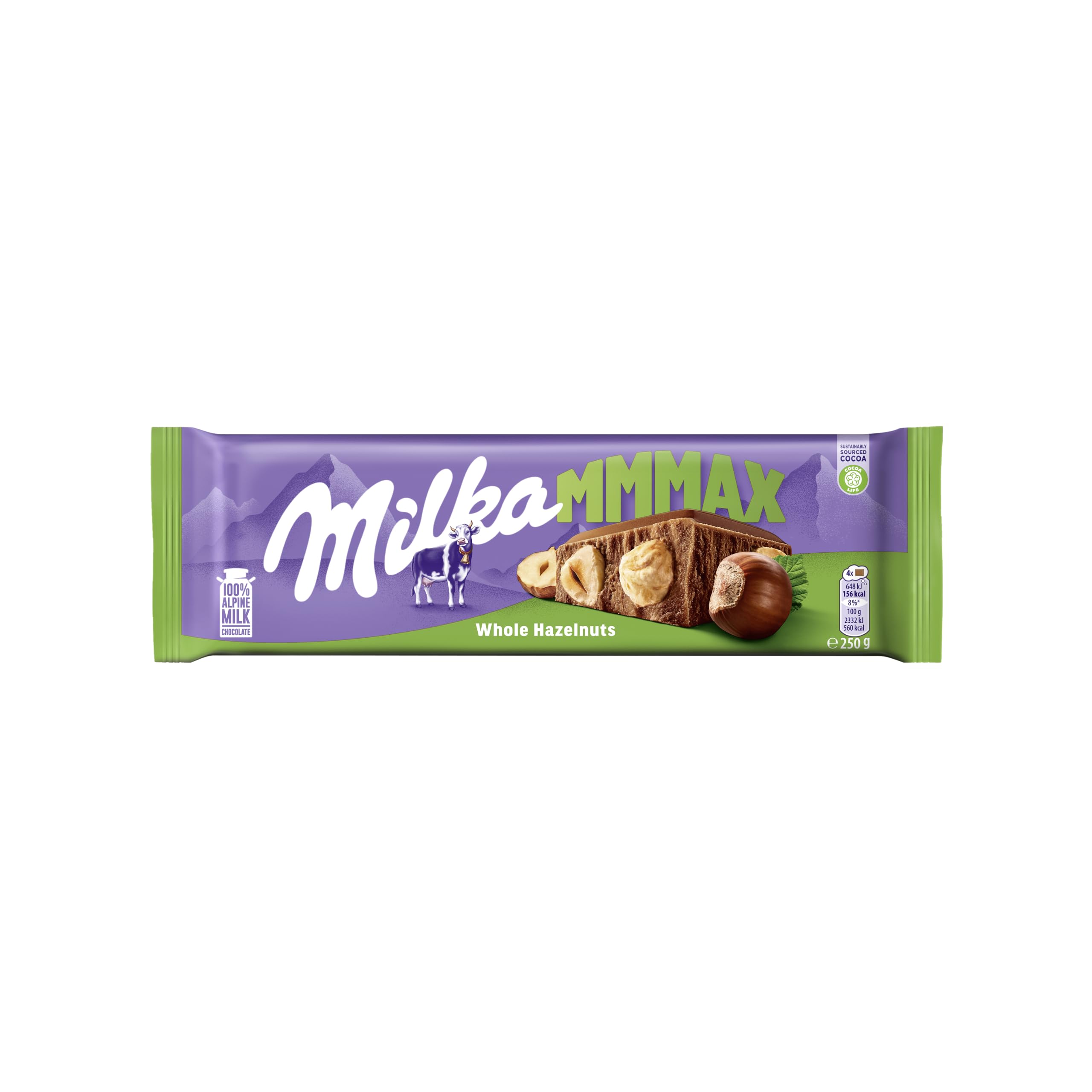 Milka Mmmax Alpenmilchschokolade mit ganzen Haselnüssen, 250 g Tafel