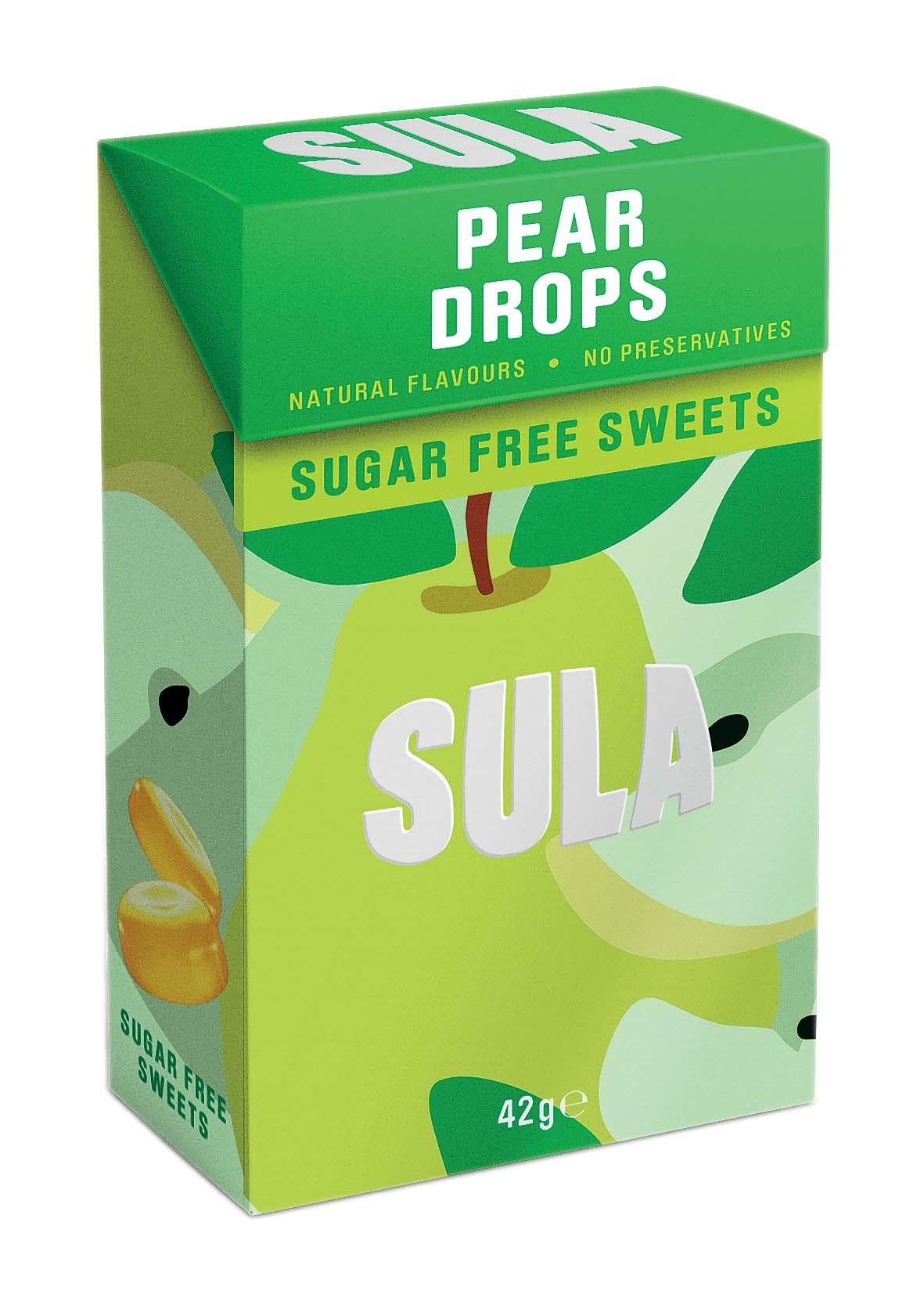 Sula Birnenbonbons, zuckerfreie Bonbons, natürliches Aroma, 42-g-Packung