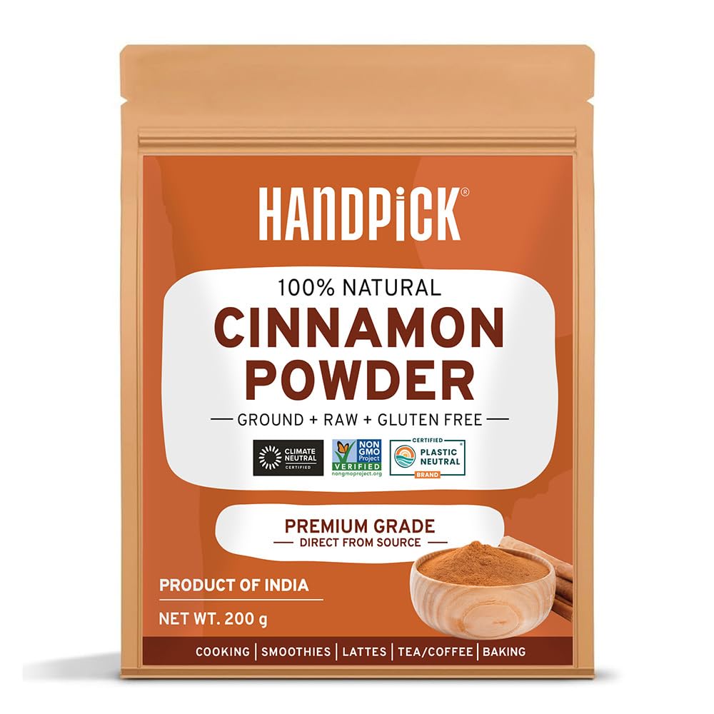 HANDPICK - Zimtpulver (200 g/7 oz) gentechnikfreier und roher gemahlener Zimt im wiederverschließbaren Beutel