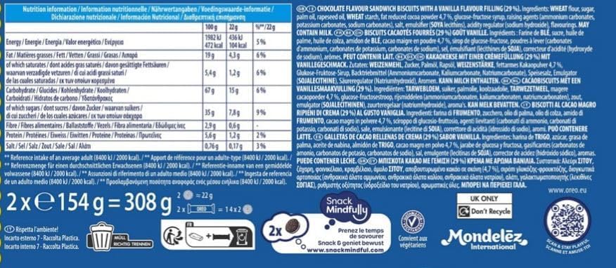 Oreo Original Sandwich Biscuits Doppelpackung, klassische Kekse mit Vanillefüllung