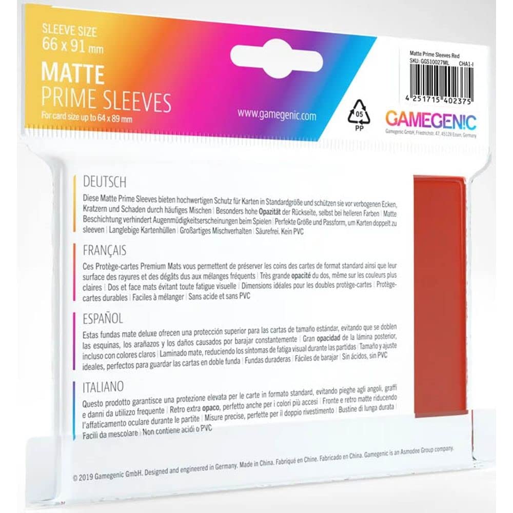Gamegenic GGS11027ML Matte Prime Sleeves (100er-Pack), Rot