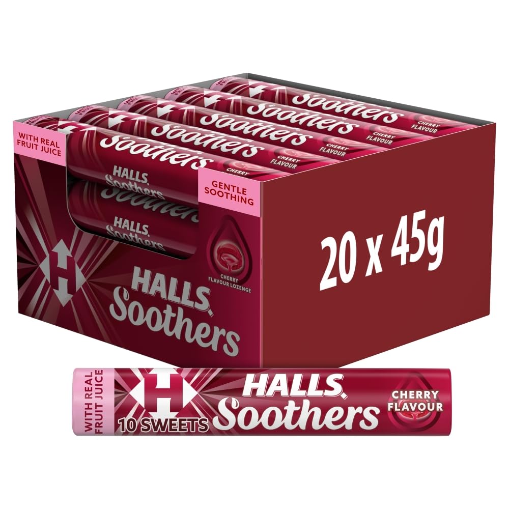 Halls Soothers Lutschtabletten mit Kirschgeschmack und echtem Fruchtsaft – 20er-Pack