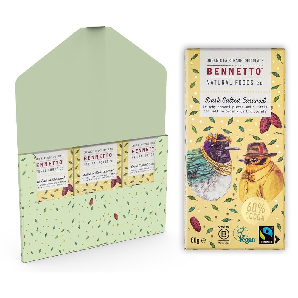 Bennetto Dunkler Schokoriegel mit gesalzenem Karamell – Bio, Fairtrade, Vegan, Glutenfrei