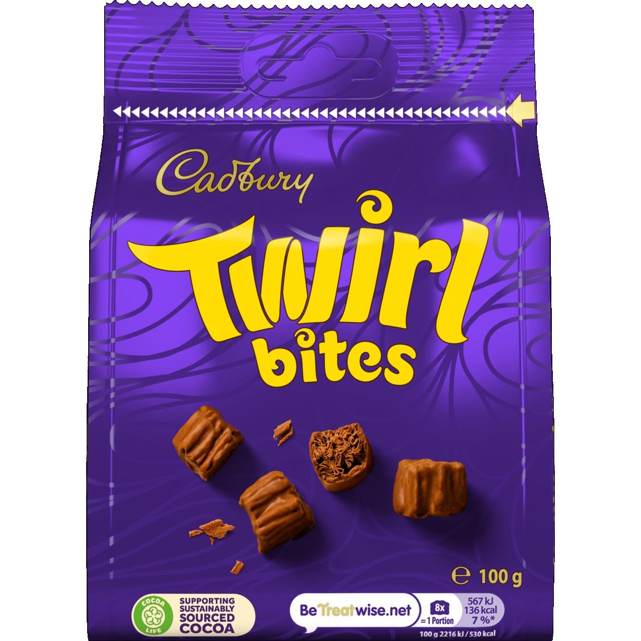 Cadbury Milchschokolade Twirl Bites, Beutel zum Teilen, Leckereien in mundgerechter Größe, 100 g
