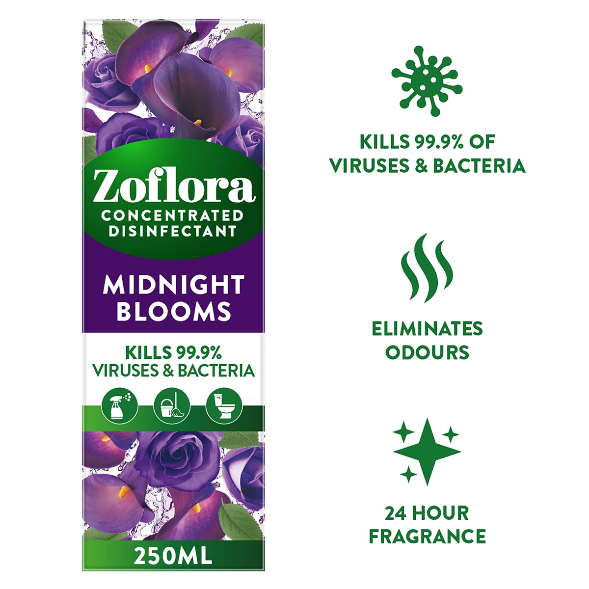 Zoflora Midnight Blooms Konzentriertes 3-in-1-Mehrzweckdesinfektionsmittel (6 x 250 ml)