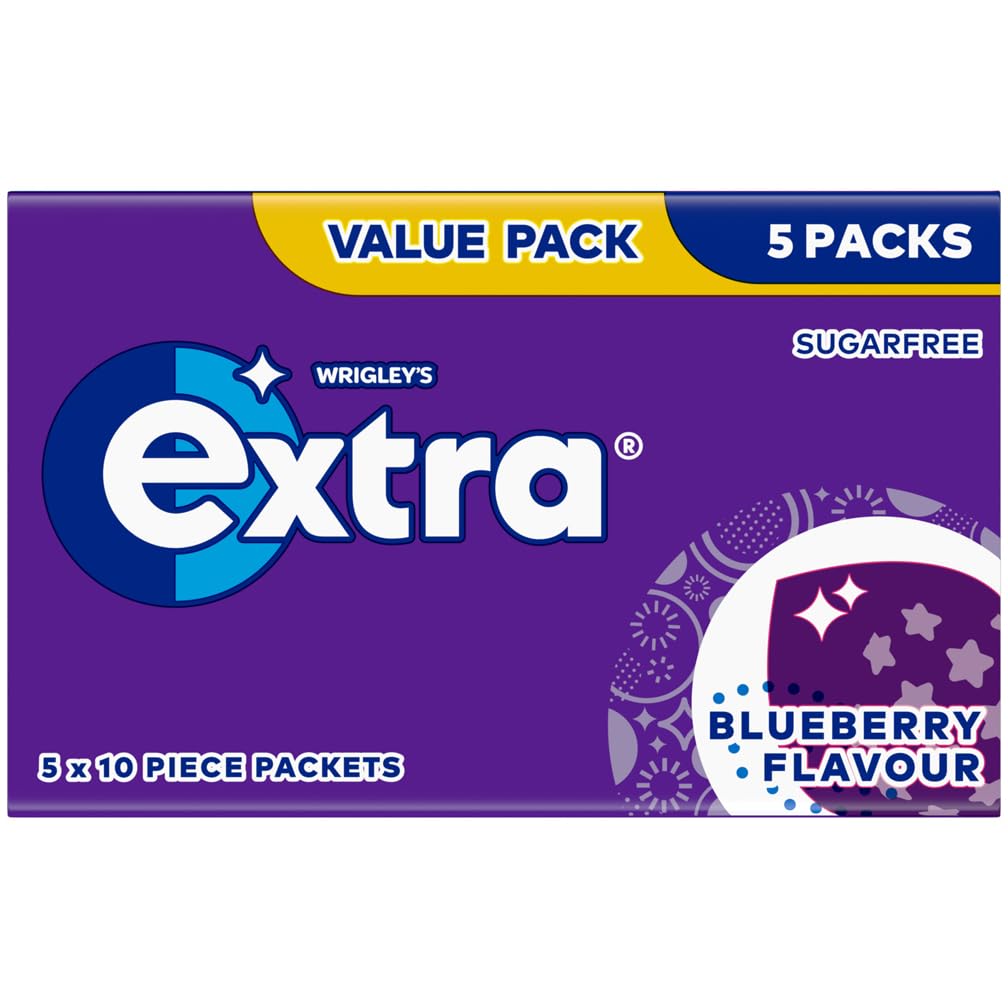 Wrigley's Extra Blueberry Zuckerfreier Kaugummi - 5 Packungen mit je 10 Stück (insgesamt 50)