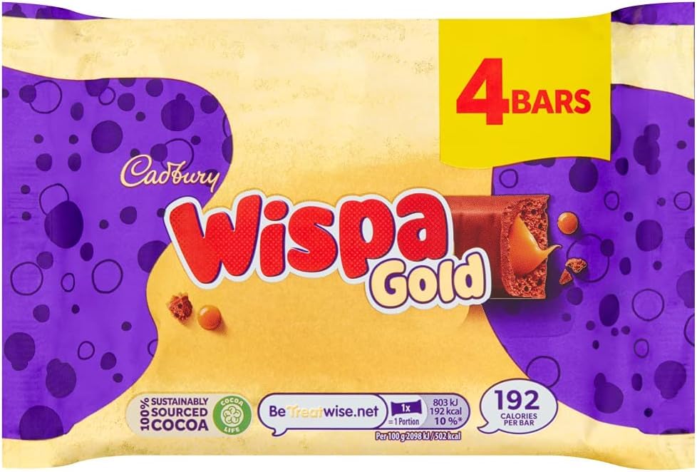Cadbury Wispa Gold Milchschokolade mit Karamellfüllung – 4er-Pack
