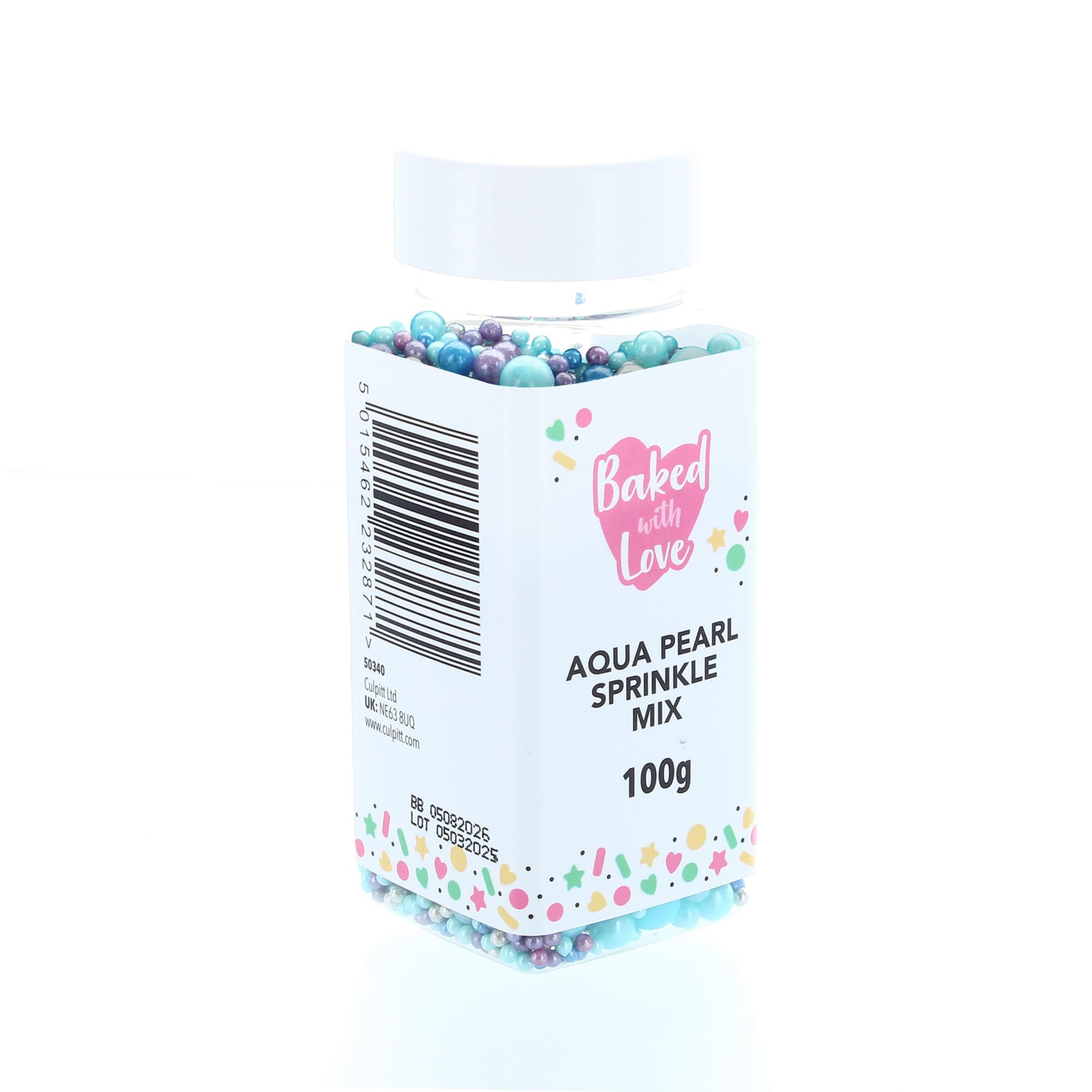 Mit Liebe gebacken – Aqua Pearl Sprinkles Blau, Lila, Silber Zucker Kuchendekorationen 100 g