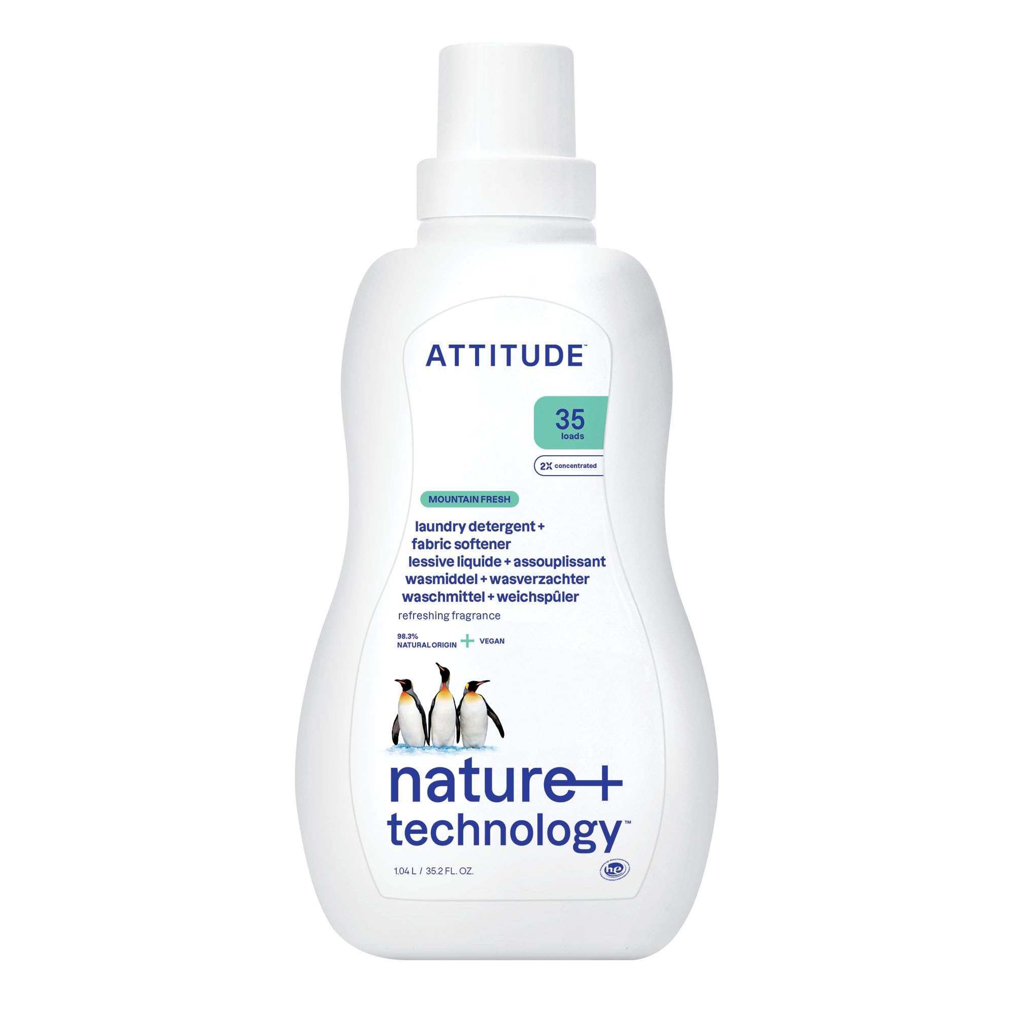 ATTITUDE 2-in-1 Waschmittel & Weichspüler - Auf Pflanzen- & Mineralbasis, Mountain Fresh