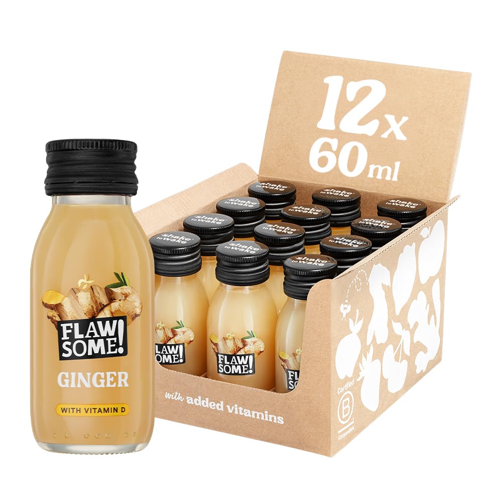 Flawsome! Vitamin D Ingwer Shots (12x60ml) – Immununterstützung mit 20 µg Vitamin D, ohne Zuckerzusatz