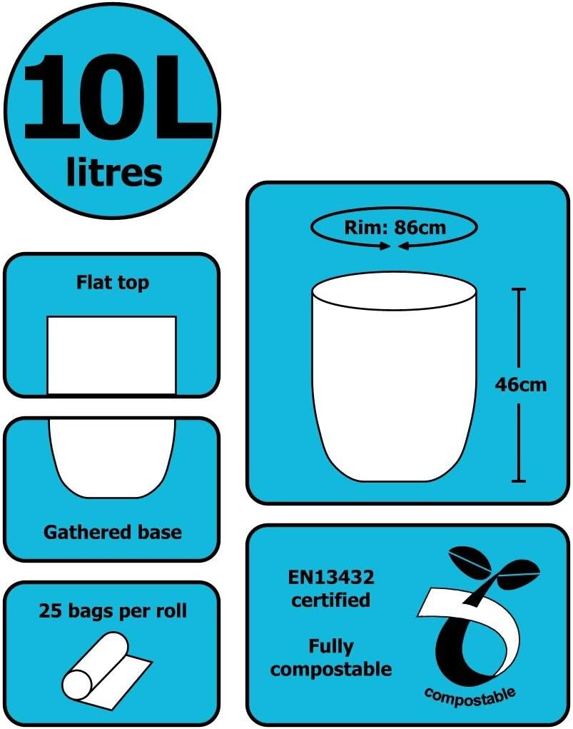 All-Green 10L-2 Kompostierbarer Beutel für Küchenbehälter – 10 Liter, 50 Beutel (2 Rollen)