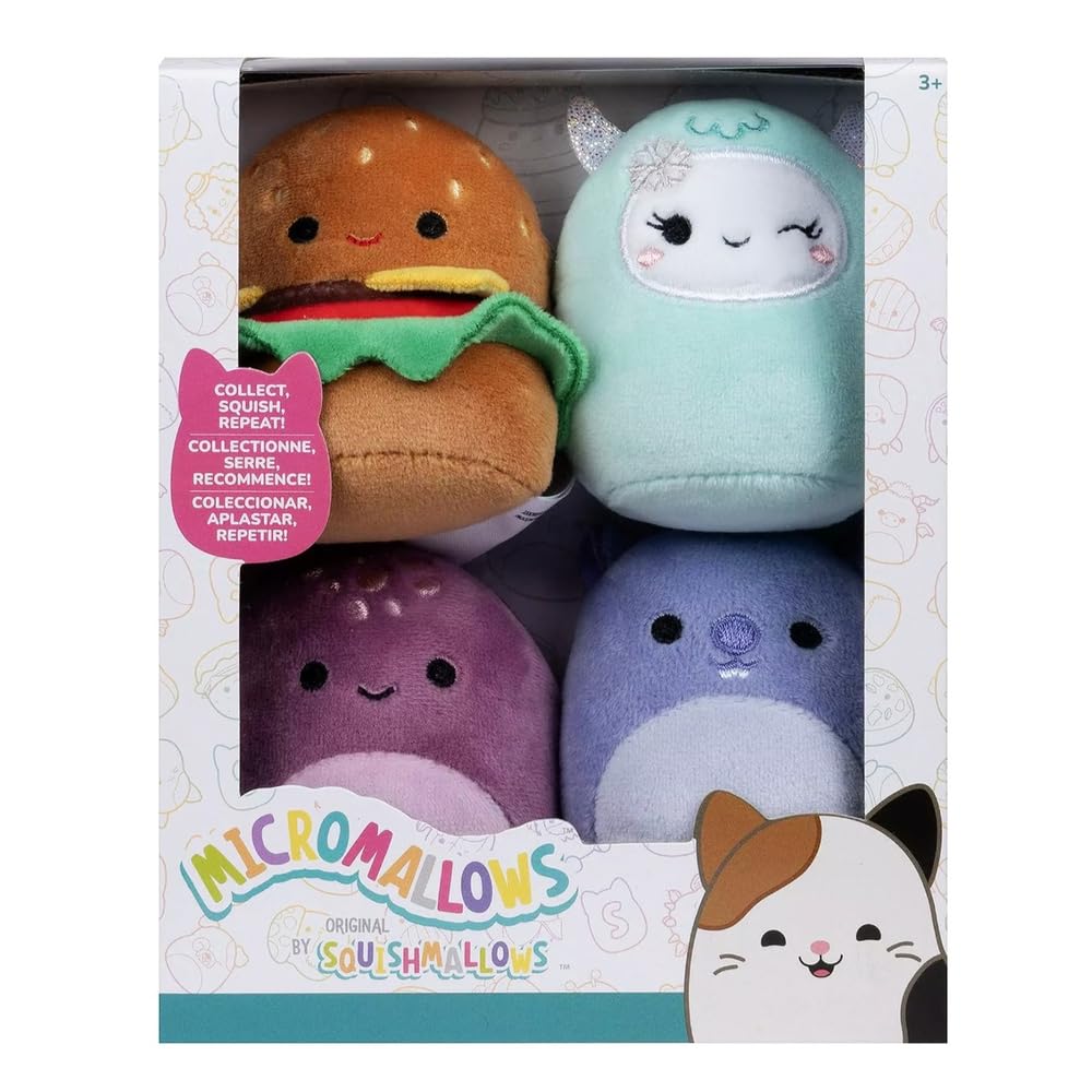 Micromallows SQMM0066 4-Pack Super Soft Mini Squishmallows 6.5cm Plush Figures