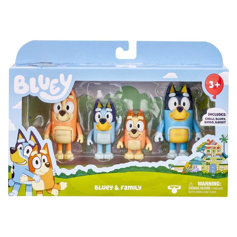 4er-Pack Figuren der Bluey-Familie – bewegliche Charaktere für fantasievolles Spielen