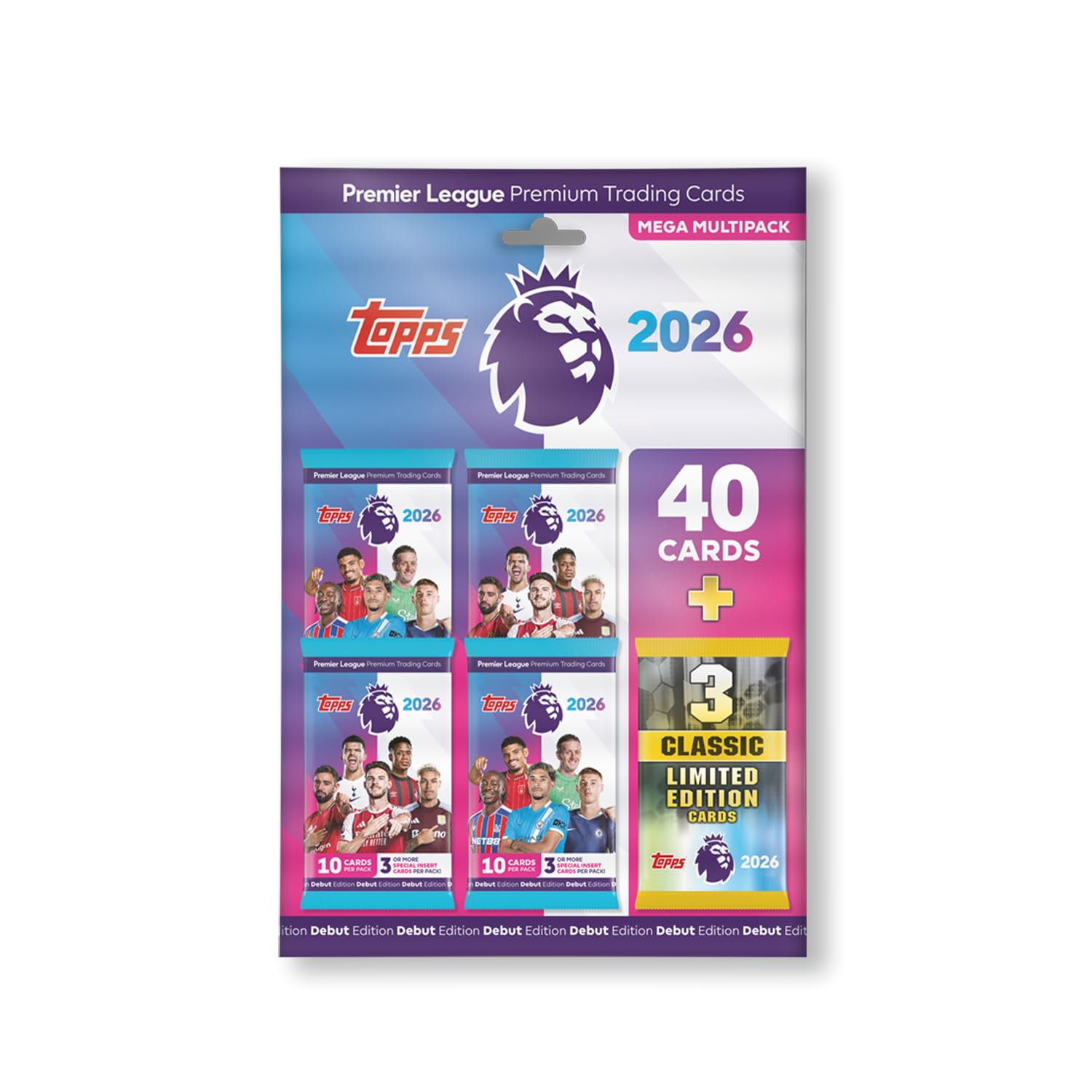 Topps Premier League 2026 – Debüt-Edition – Mega-Multipack mit 40 Karten & 3 Classic LE