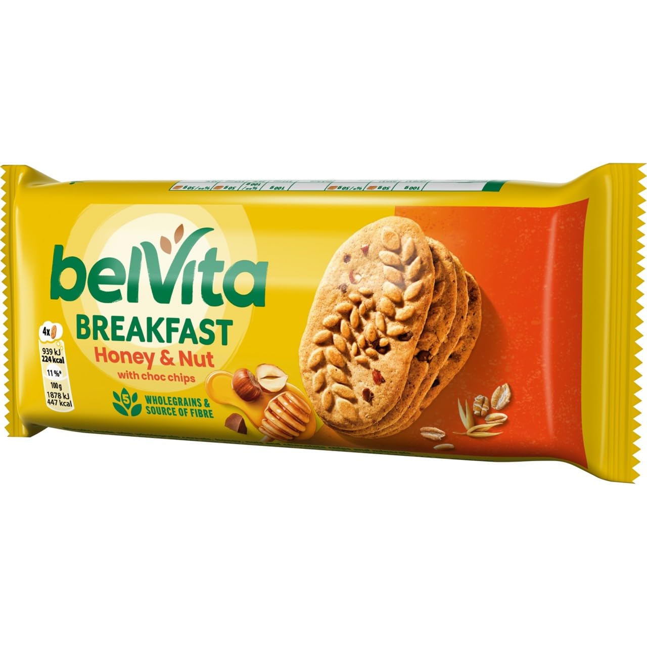 Belvita Frühstückskekse Honig und Nüsse, 50g – Knusprige Vollkornkekse mit Honig, Nüssen & Schokostückchen