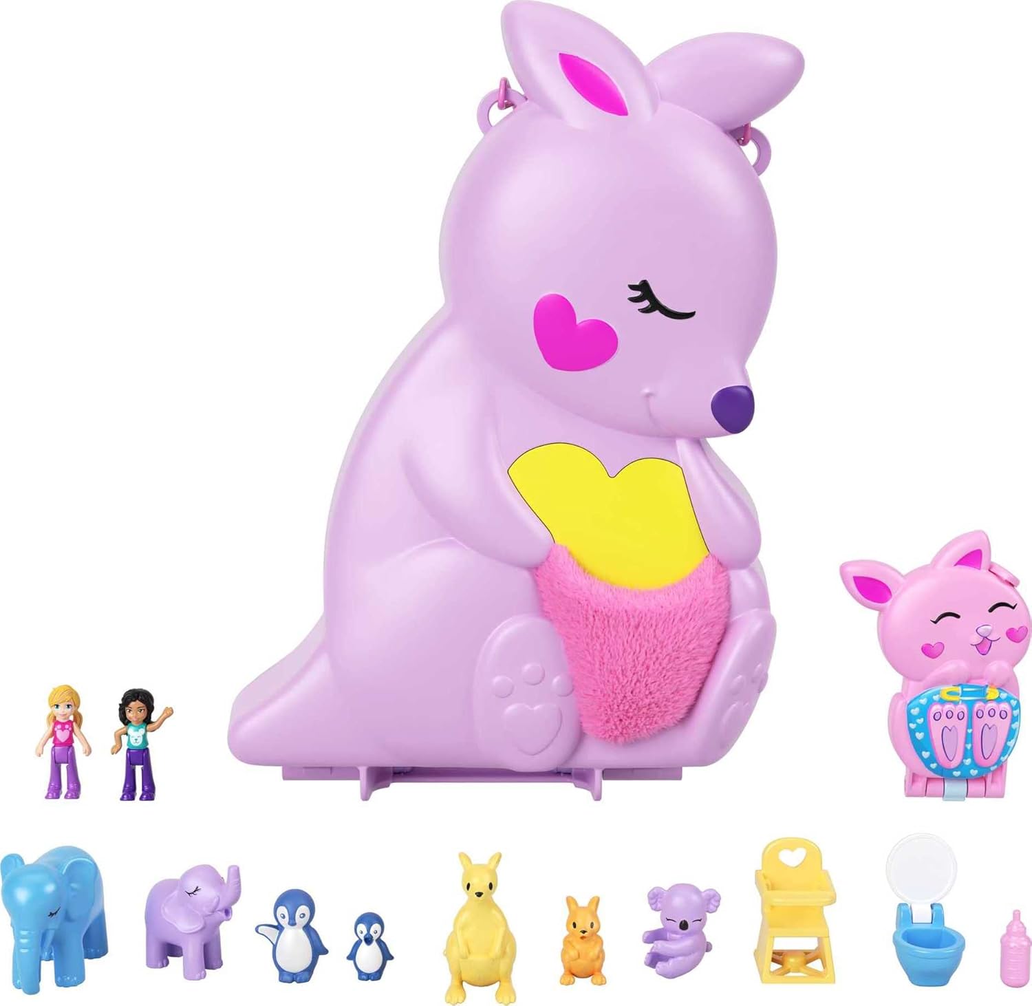 Polly Pocket Mama und Joey Känguru-Handtasche, 2-in-1-Kompaktspielset, ab 4 Jahren