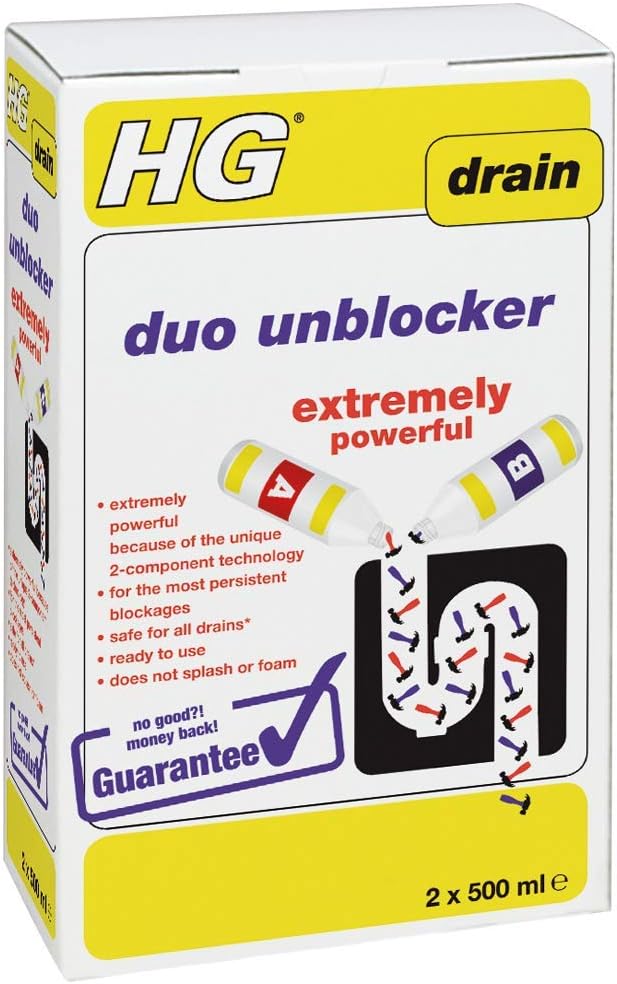 HG Duo Unblocker 1L – Extrem kraftvoller 2-Komponenten-Abflussreiniger für Küchen- und Badezimmerabflüsse