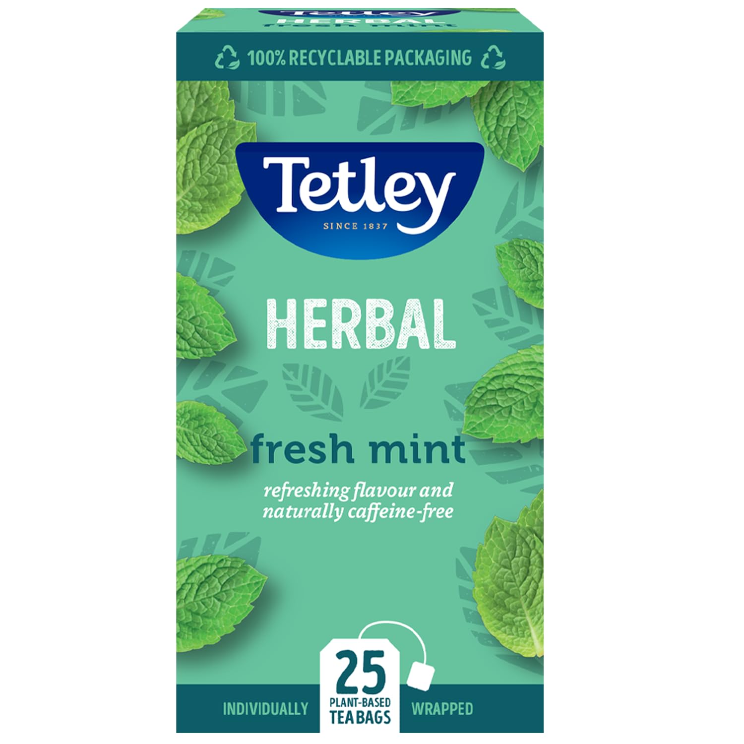Tetley Frische Minze Teebeutel - Pfefferminze & Grüne Minze Kräutermischung - 25 Beutel