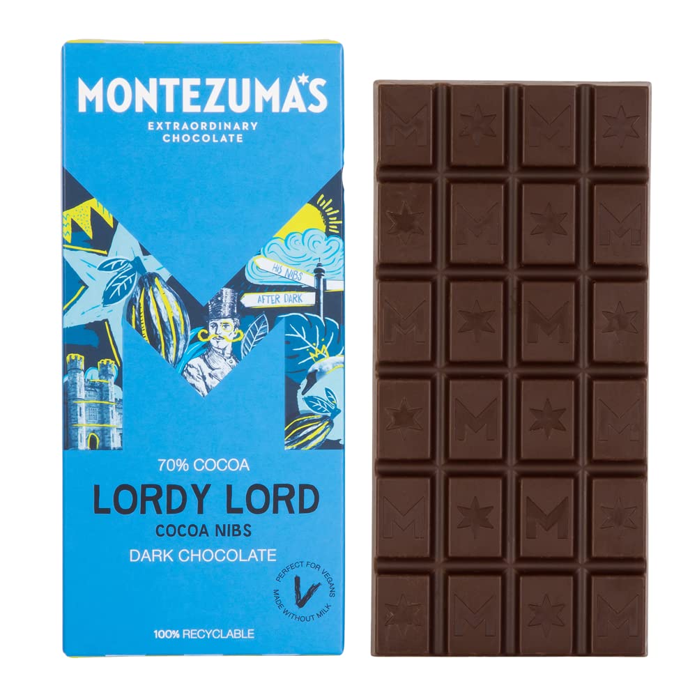 Montezuma - Lordy Lord 70% Kakao Zartbitterschokoladentafel mit Kakaonibs, vegan & glutenfrei, 90g
