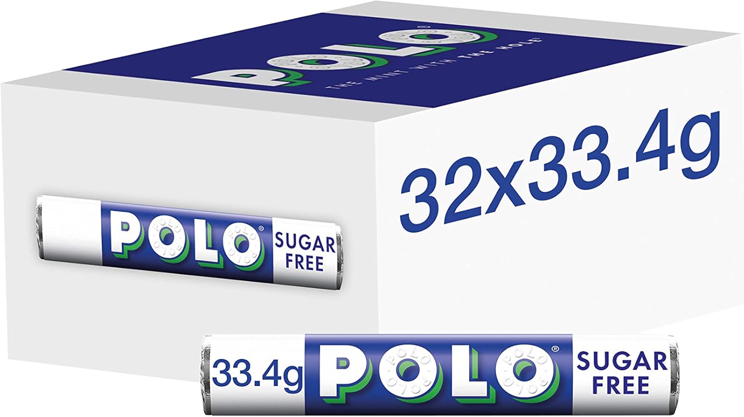 Nestlé POLO Extra Strong Zuckerfreie Pfefferminzbonbons, 32 x 33,4 g – Die Minze mit dem Loch