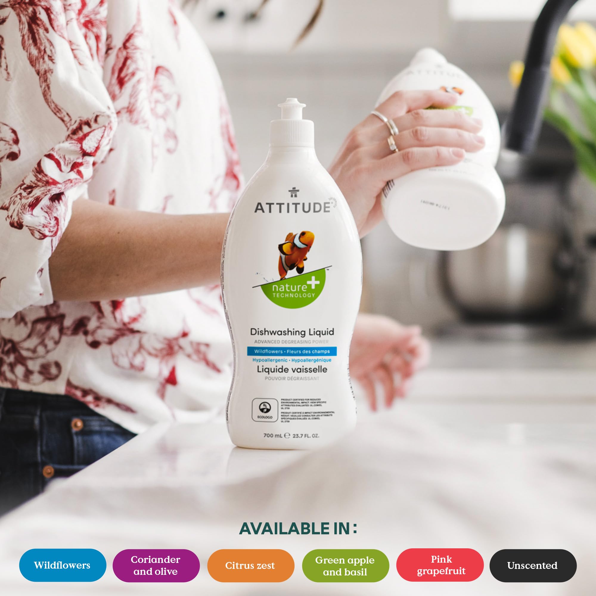 ATTITUDE – Spülmittel, EWG-geprüft, pflanzliches und veganes Spülmittel, parfümfrei, 780 g