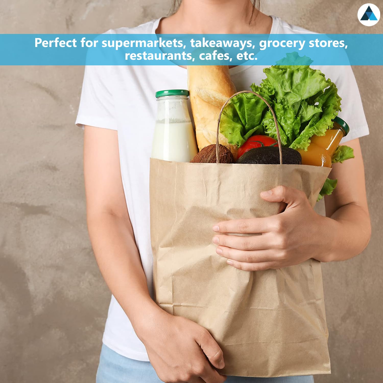 Nationwide Paper - Extra Small Brown Kraft Paper Bags with Handles 100 pcs (13.3x20.3x9.5cm)