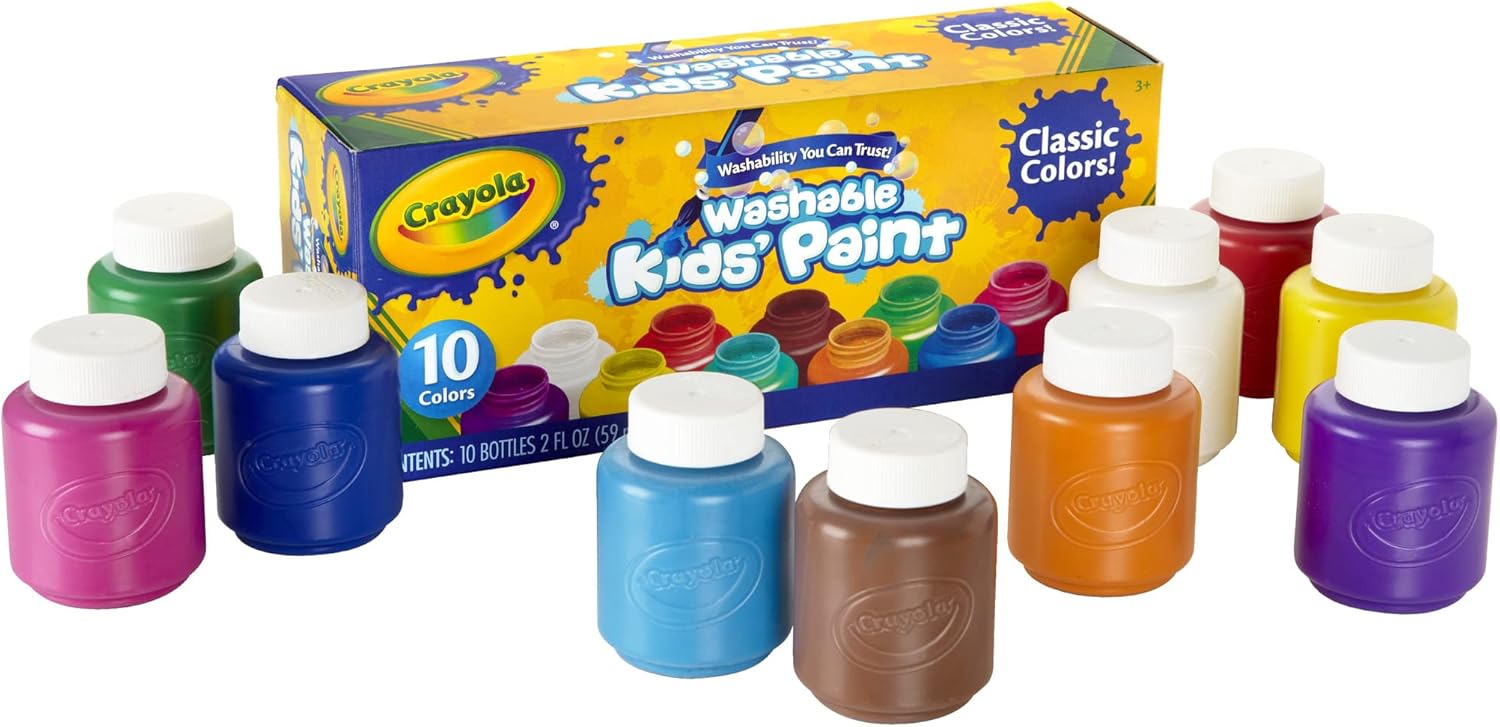 Crayola 10 Stück abwaschbare Kinderfarbe – verschiedene Farben, 2-oz-Flaschen