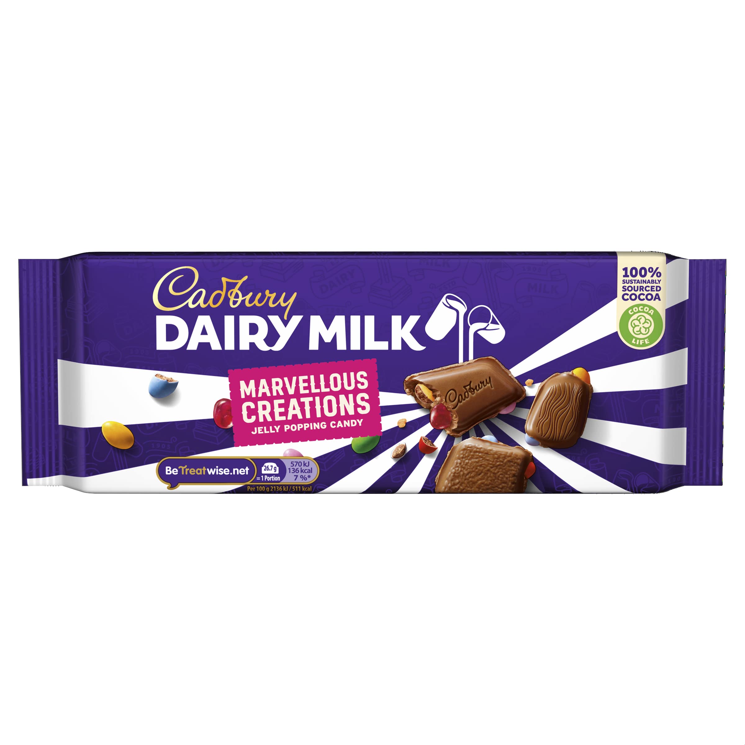 Cadbury Dairy Milk Marvellous Smashables – Milchschokoladenriegel mit Gelee und Knallbonbons, 162 g