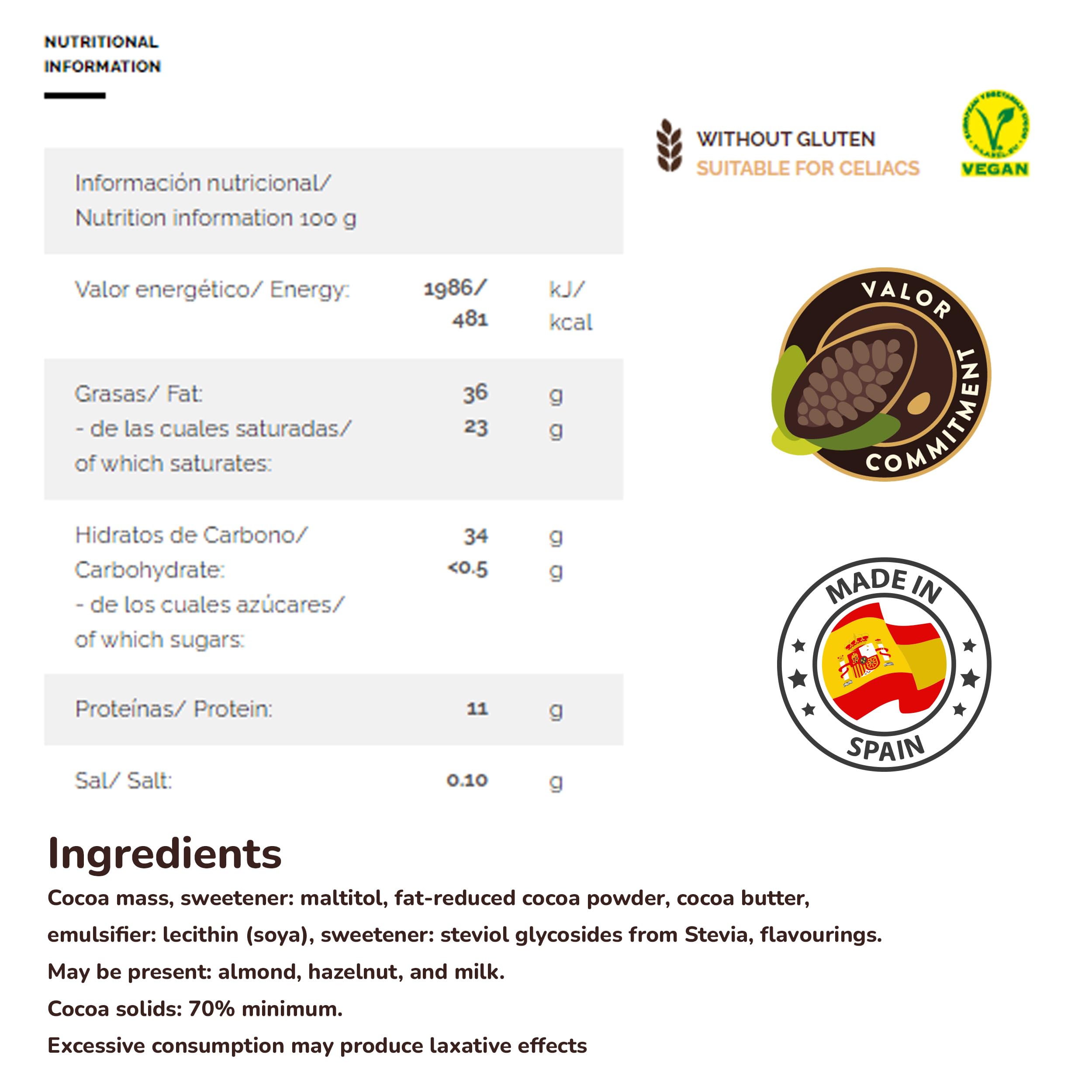 Valor – Zuckerfreier dunkler Schokoriegel (100 g)