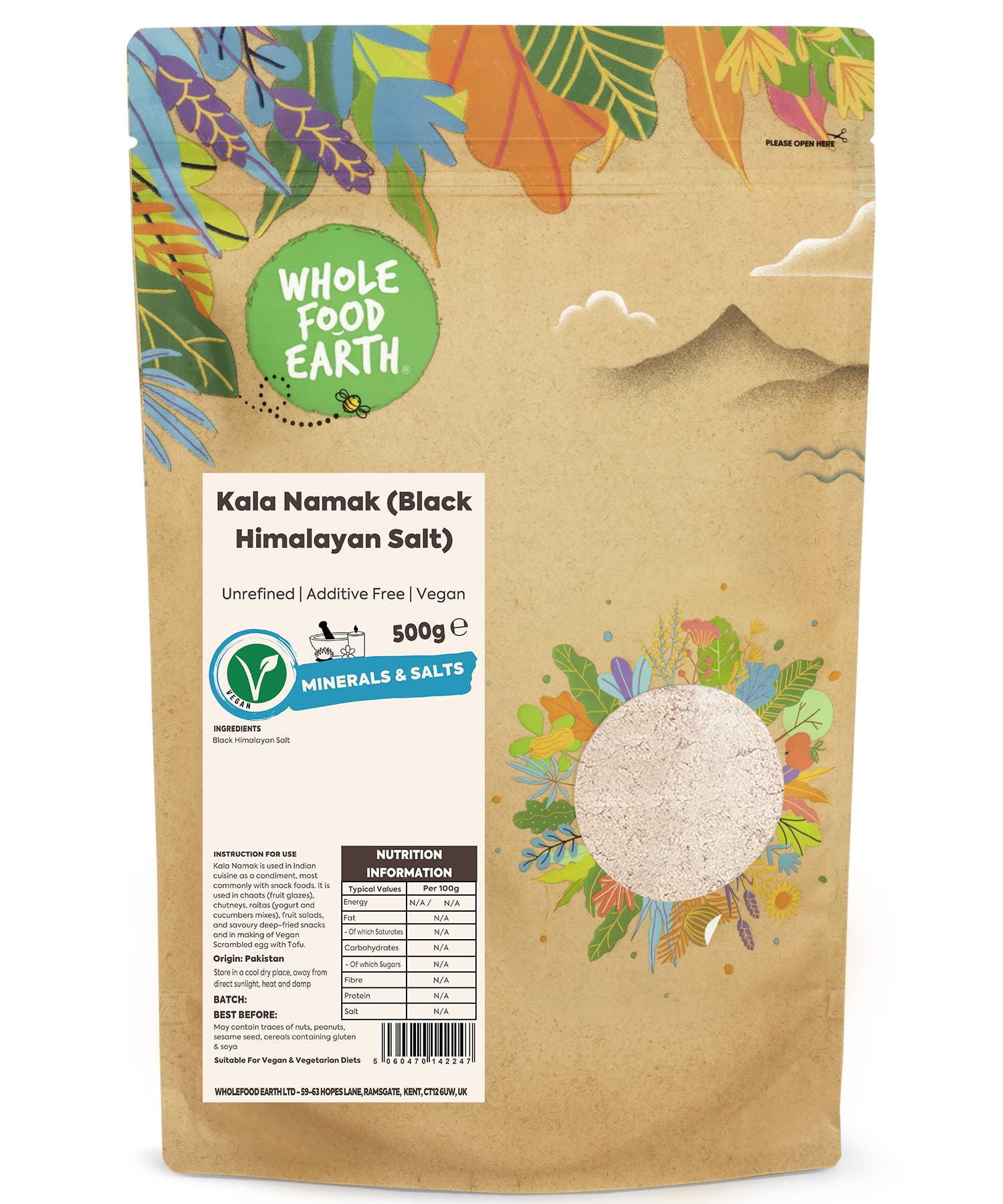 Wholefood Earth Kala Namak Himalaya-Schwarzsalz 500 g