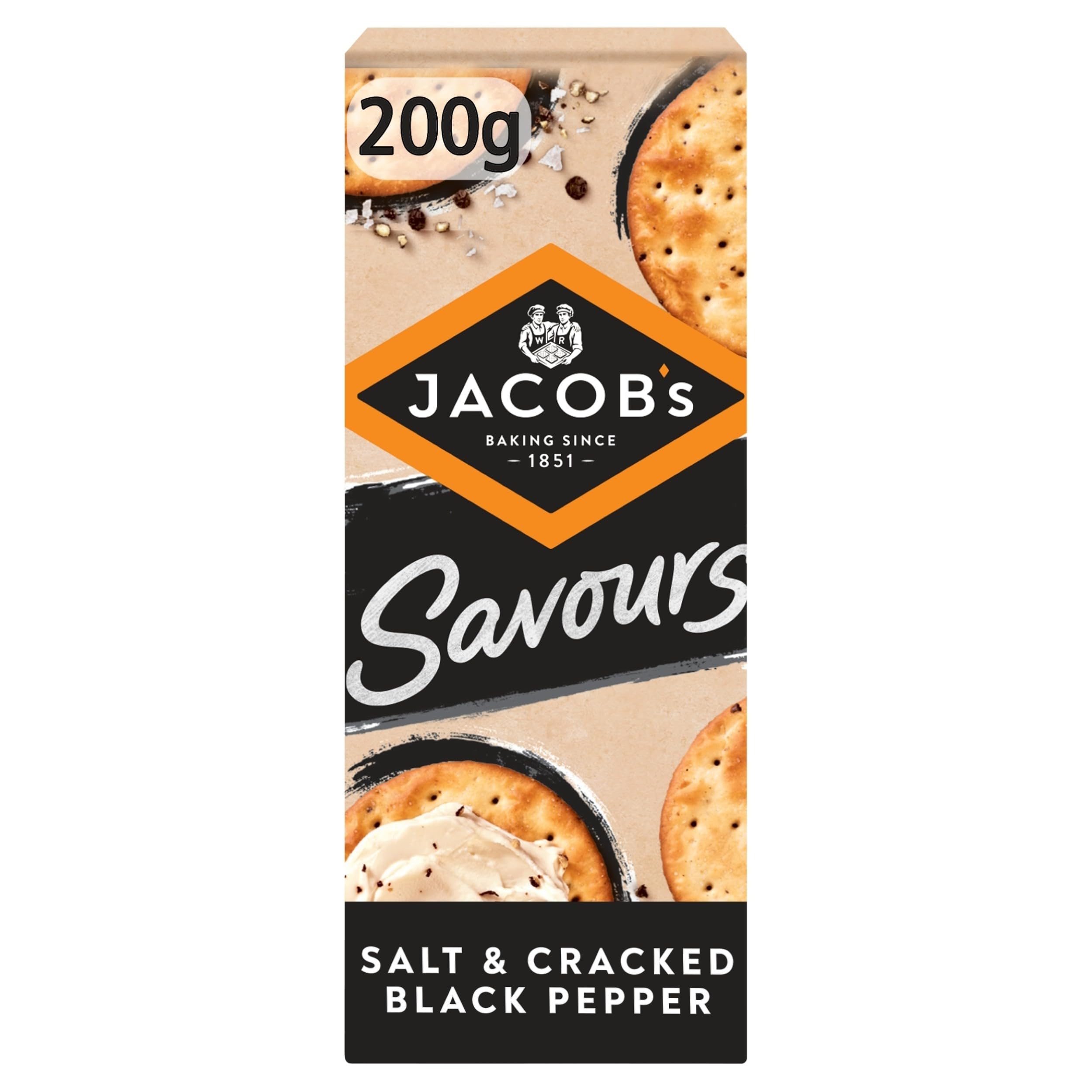 Jacob's Savours Bakes Cracker mit Salz und gemahlenem schwarzen Pfeffer, 200 g