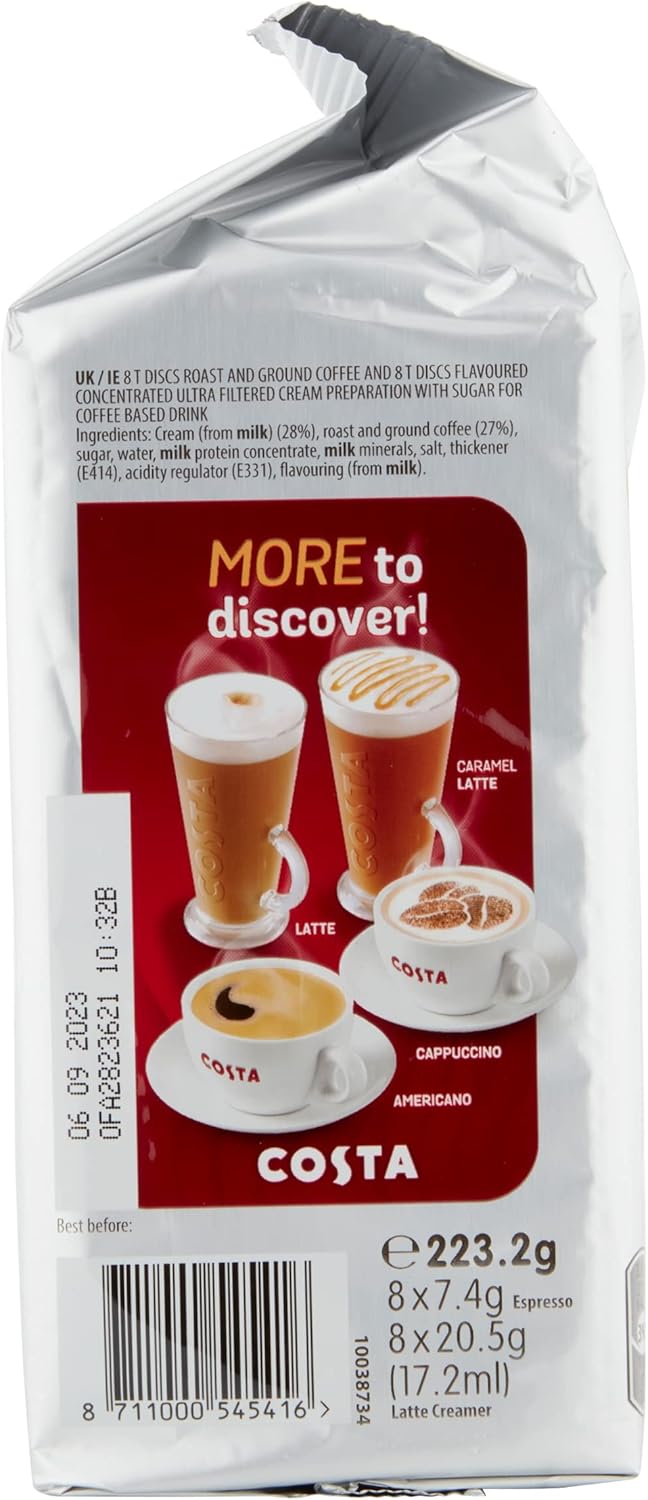Tassimo Costa Latte Kaffeepads mittlerer Röstung (5er-Pack, insgesamt 40 Getränke)