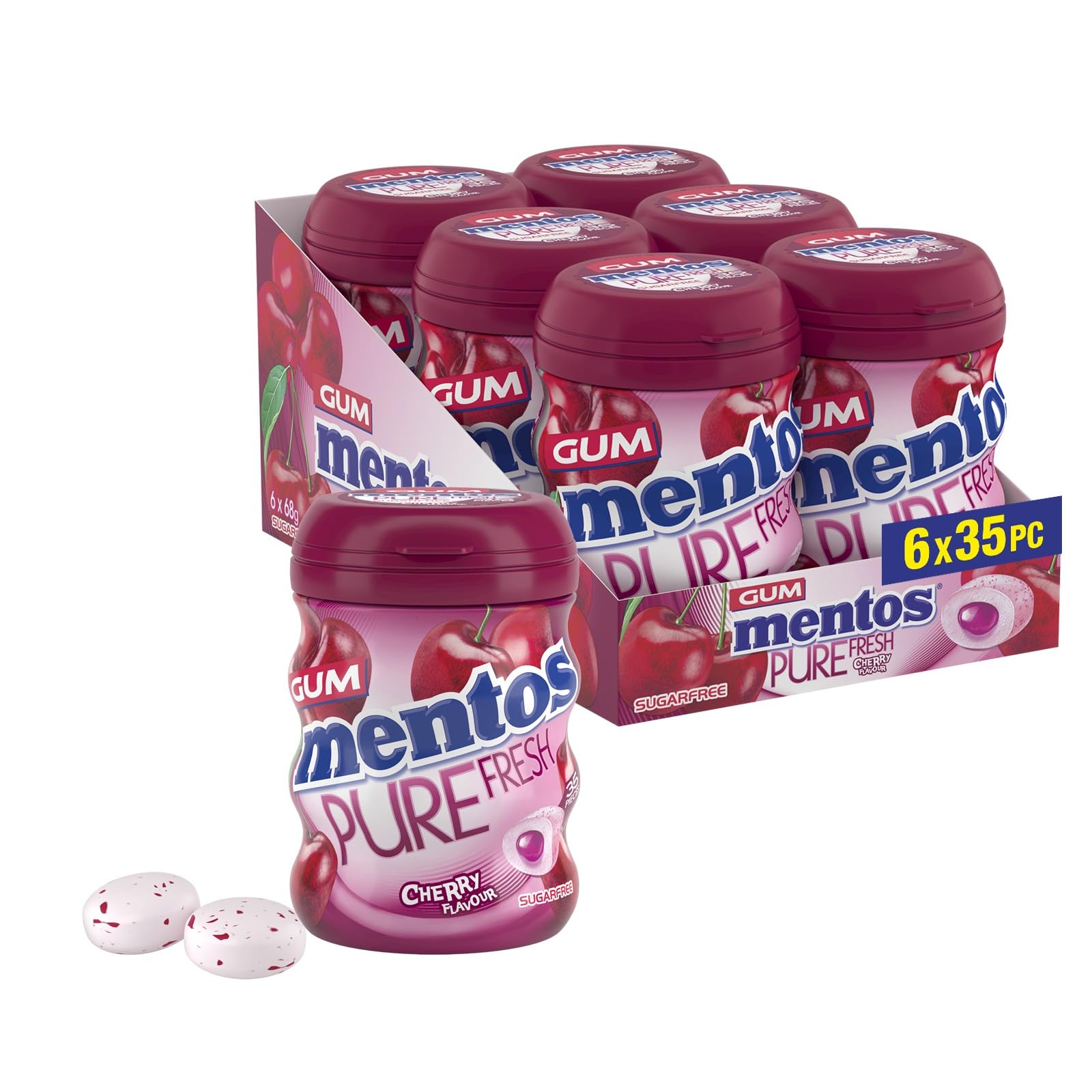 Mentos Pure Fresh Cherry Kaugummi 35 Stück – Zuckerfrei, Xylitol-gesüßt, Glutenfrei