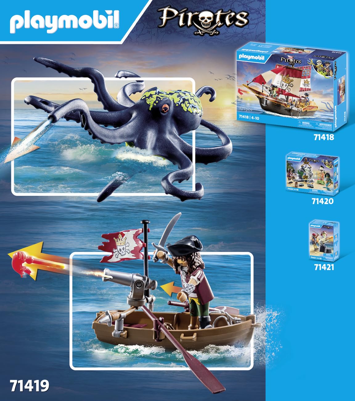 Playmobil 71419 Piraten: Pirat vs. Deeper – Kampf mit dem Riesenkrake, Spielset für Kinder ab 4 Jahren