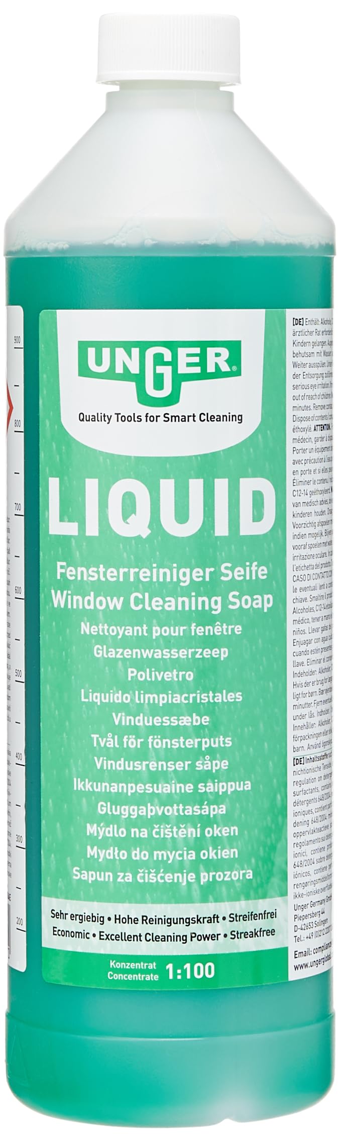 Unger FR100 Fensterreinigungs-Flüssigseife – Schlierenfreier Glasreiniger Konzentrat 1L